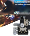 Three Axis Linear Stage 40x40mm With Cross Roller Bearing In Black Aluminum on optical table with micrometer heads