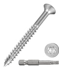 410 Stainless Steel Deck Screws Seven By One And Five Eighths Inch 100 Pack Torx T15 Drive Beefy Outdoor Wood Fasteners shown