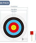 100 Pack Bullseye Paper Archery Targets with 4 Pins for Easy Setup, 16x16 Inch 10 Ring Targets, card paper, high visibility.