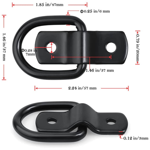 Heavy Duty D Ring Tie Down Anchors One Quarter Inch Diameter With Mounting Brackets And Screws 2400 Pounds Capacity Surface