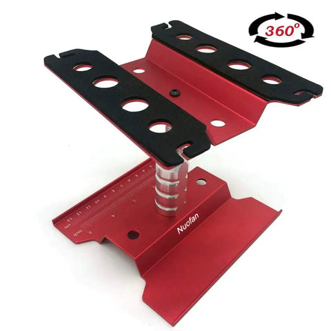 Aluminum RC Car Repair Stand with 360 Degree Rotation, Pro Grade Build, Adjustable Height 112mm to 168mm, red, screw tray