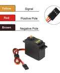 MG995 Micro Servo Motor With 180 Degree Metal Gear High Torque, Digital Standard Servo For RC Gearheads, 12kgcm Stall Torque At 6V And 13kgcm At 7.2V, Fast Positioning And Precise Control For Robots And Projects. MG995 servo with 3-wire connector and pinout diagram