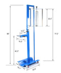 Ergonomic Manual Pallet Wrapper With Adjustable Up To 80 Inch Height, shown with dimensions, smooth design for stretch film dispensing.