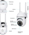 Outdoor Security Cams 1080P Dome Surveillance With 360 Degree View, Dual Band 2.4GHz And 5GHz WiFi, detailed features diagram
