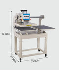 Pro Grade 16x24 Dual Platen Heat Press Machine With Pneumatic Digital Sublimation And Htv Tshirt Setup shown with dimensions 52x35 inches.