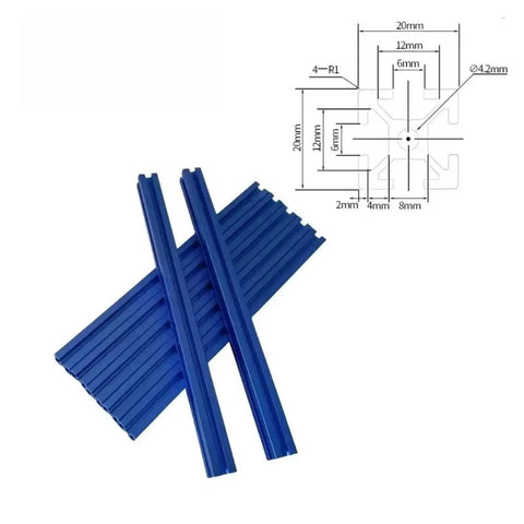 Hella Sturdy 300mm Aluminum Extrusion Frame Kit For Corexy 3D Printers features blue anodized rails and dimension diagram.