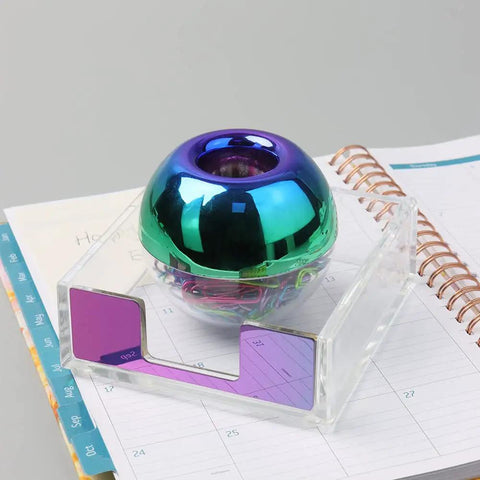 Magnetic Paper Clip Holder And Clear Sticky Note Dispenser Set For Your Desk 100 Clip Capacity Post It Note Organizer Rainbow Acrylic Desk Accessory With Modern Rainbow Finish For Office