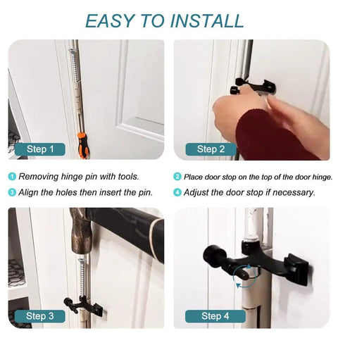 Installation steps for 24 Pack Heavy Duty Hinge Pin Door Stops With Thick Rubber Bumpers Adjustable Zinc Alloy Wall Guards.