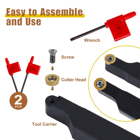 Heavy Duty Pro Grade Carbide Lathe Tool Kit With Blade Holder And Five Eighths Inch Shank, showing tool components and assembly parts