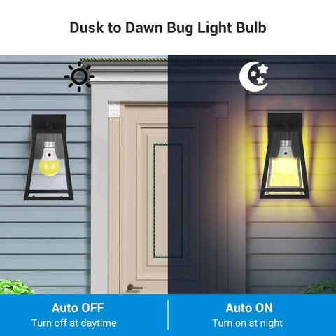 Dusk To Dawn Amber LED Outdoor Bulbs With Built In Sensor 2000K Warm Glow 9W 60W Equivalent E26 Base Bug Light For Porch