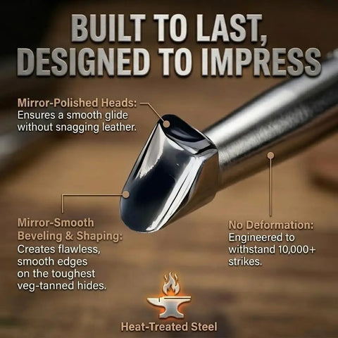 Close-up of Leather Beveling Tools And Stamp Set With Alloy Steel Precision Heads showing a polished, heat-treated steel tip.