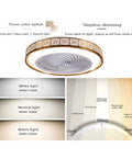 Sleek 20 Inch Bladeless Ceiling Fan With Light Remote Control Three Color Temperature Dope Low Profile Gold Finish For Living Room And Study Perfect For Bedroom Or Home Office With Quiet Operation And Energy Saving Diffuse Light showing color temperature options.