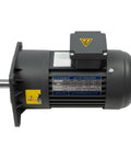 Side view of Beefed-Up AC Gear Motor 400W 1/2HP Electric Gear Reducer with durable aluminum housing and detailed label.