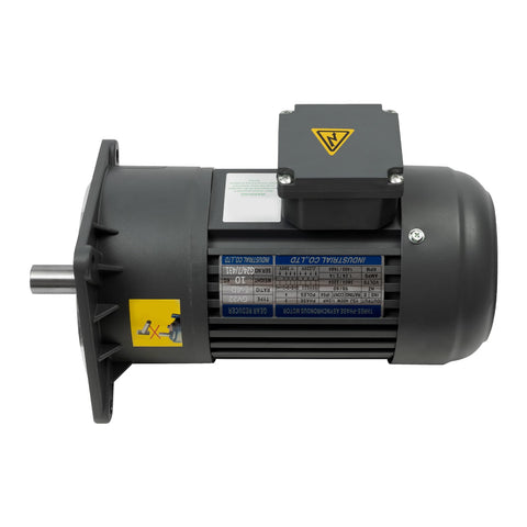 Side view of Beefed-Up AC Gear Motor 400W 1/2HP Electric Gear Reducer with durable aluminum housing and detailed label.