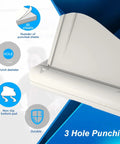 Electric 3 Hole Paper Punch For Office Use Heavy Duty Commercial Hole Puncher showing features on blue background.