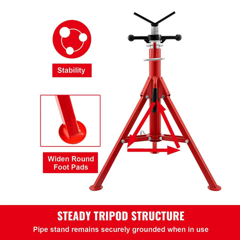 Heavy Duty V Head Pipe Stand For No Sweat Adjustable Height And Foldable Build Rock Solid Tripod Base Fits One Eighth To Twelve Inch Pipe Two Thousand Five Hundred Pounds Capacity Built Damn Tough