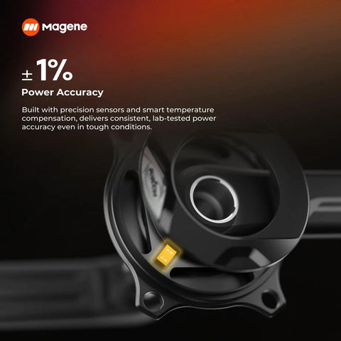 Beefed-Up Power Meter Crankset For Cycling P505 P515 With One Percent Accuracy, ultra lightweight black design close-up.