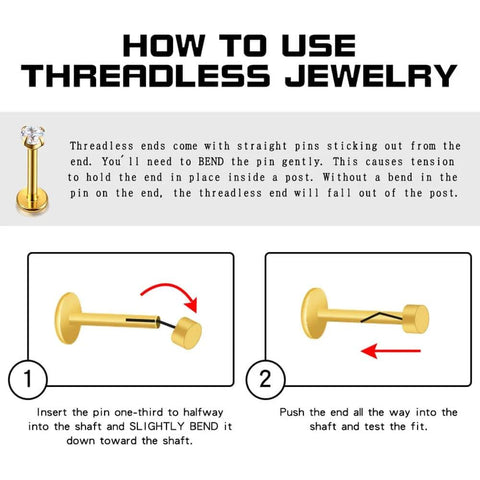 Instructions for using G23 Titanium Threadless Post Kit 20G For Nose Helix Cartilage Tragus Conch Lobe Labret Piercing Jewelry