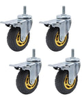Heavy Duty Caster Wheels With M Threaded Stem Non Marking Rubber Swivel Plate Casters For Furniture Workbenches Carts And Garage Workshop Rolling Gear Dual Locking Brake System 360 Degree Swivel, showing set of four casters with gold rims.