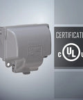 RaynGuard Extra Duty Built Tough Metal Weatherproof In-Use Outlet Cover for Outdoor 1-Gang Gray with CULus certification logo.