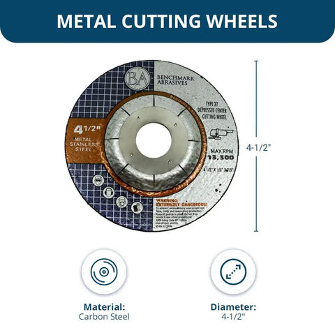 Four And A Half Inch Grinder Cut Off Wheels For Pipeline Cutting Heavy Duty Type One Disc For Metal And Steel Including Stainless Steel With Seven Eighth Inch Arbor Hole Pack Of Twenty Five.