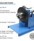 Dead On Rotary Welding Positioner Featuring Slick 90 Degree Tilt Motion And No Sweat Foot Pedal Operation Smooth Turning 180 Millimeter Swivel Base With Tight Fit 65 Millimeter Chuck For Serious Shop Projects showing specifications and dimensions.
