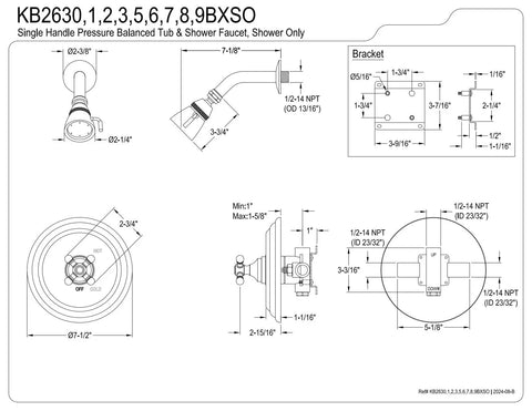 Illustration of Metropolitan Single-Handle Shower Faucet With Pressure-Balanced Valve Polished Chrome Finish dimensions and parts