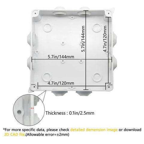 Rugged ABS Junction Box IP65 Waterproof Dustproof Enclosure, Universal Surface Mount Electrical Box White 5.9 x 5.9 x 2.8 Inches for Outdoor Projects and DIY Electrical Installations, 5.7 x 4.7 in