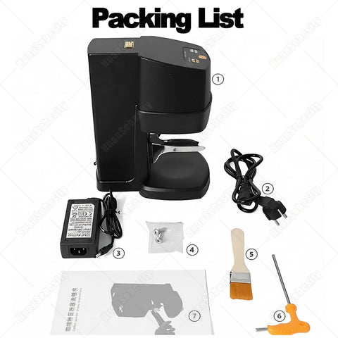 Packing list for Automatic Electric Coffee Tamper For Espresso Featuring Adjustable Height And Precision Pressure Control.