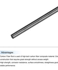 Five Piece Pack Carbon Fiber Rods 8mm X 400mm For RC Planes And Drones, shown with material advantages listed.