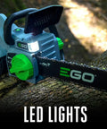 Beast Of A 16 Inch Cordless Chainsaw With Brushless Motor Power Equivalent To 35Cc Gas With LED lights on cut log