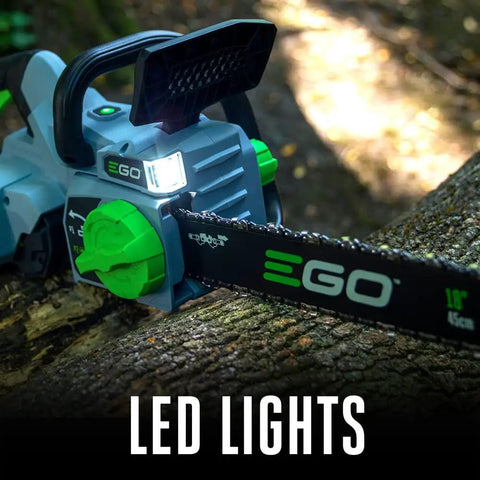 Beast Of A 16 Inch Cordless Chainsaw With Brushless Motor Power Equivalent To 35Cc Gas With LED lights on cut log