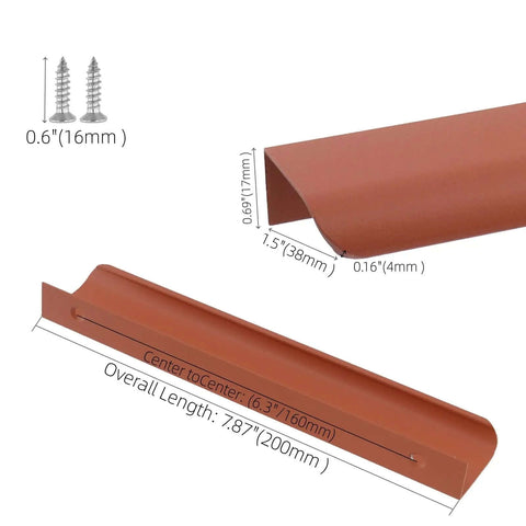 Two Finger Edge Pulls Concealed Drawer Handle with screws, 8 inch durable aluminum, dimensions labeled, modern upgrade hardware