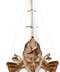 Hands On Trimaran Merihobus Wooden Sailboat Model Kit For Grown Ups 3D Puzzle With Self Assembly No Glue Mechanical Catamaran With Winches Rigging Hulls And Realistic Details, front view