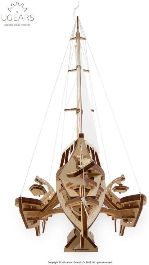 Hands On Trimaran Merihobus Wooden Sailboat Model Kit For Grown Ups 3D Puzzle With Self Assembly No Glue Mechanical Catamaran With Winches Rigging Hulls And Realistic Details, front view