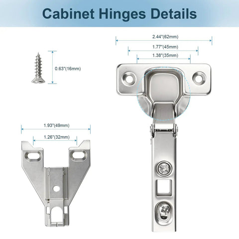 Top Rated Hidden Kitchen Cabinet Door Hinges For Full Overlay Doors dimensions and detailed design features with screws.