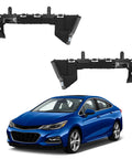 Pair of BXZ front bumper cover support retainer brackets, black plastic, for 2016–2019 Chevrolet Cruze.