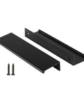 5 Inch Black Kitchen Cabinet Handles 10 Pack Modern Aluminum Alloy Finger Pulls For Cabinets Drawers And Dresser Doors With Sleek Hidden Mounting And Smooth Grips Durable Hardware Easy Install, showing two black aluminum handles with screws.