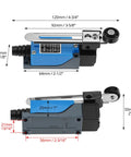 Duo Pack Adjustable Roller Lever Arm Momentary Limit Switch With DPDT NC NO Contacts For CNC Mills And Routers Metal Construction Mini Limit Switch Set, 120x28x50mm