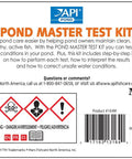 POND MASTER TEST KIT by API, includes instructions for testing pond conditions, safety warnings, and barcode.
