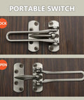 Heavy Duty Door Lock Swing Bar Guard For Home, 2.5 Inch High Security Zinc Alloy shown in locked and opened positions