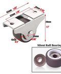Low Profile 1 Inch Silent Ball Bearing Casters 4 Pack Mini Furniture Wheels For Beds And Drawers with dimensions and clear design.
