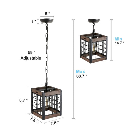 Rustic Wood Kitchen Island Chandelier With Five Glass Shades And Industrial Black Metal Frame dimensions illustration