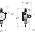 Technical drawing of Pro Grade Dial Indicator With Three Eighths Inch Stem, Lug-On-Center Back, White Dial, 1.6875 Inch Dial.