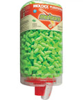 Meteors PlugStation Curved Shape Foam Earplug Dispenser With 500 Pairs NRR 33 for workshops and factories, bright green color.