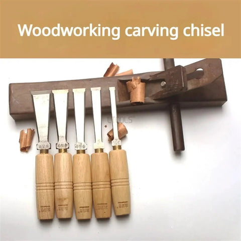 Ergonomic Wood Carving Chisel Set For DIY Woodworking And Detailing, Pro Grade Knife With Easy Grip Wood Handle displayed on block