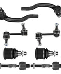 Front Upper And Lower Control Arm Suspension Kit With Ball Joints Sway Bars And Tie Rods For Honda Accord 2003 2004 2005 2006 2007 And Acura TSX 2004 2005 2006 2007 2008 12 Piece Set Bundle showing black steel suspension parts