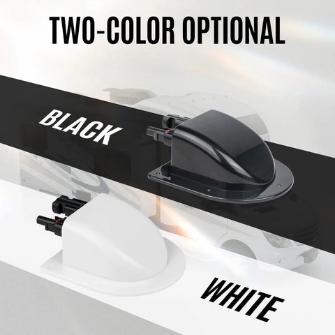 Solar Cable Entry Gland Kit With 10AWG Cable And UV Resistant Dual Entry Housing in black and white options for RVs, boats, yachts roofs.