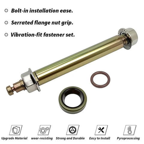 TH400 Transmission Manual Shift Shaft Kit For GM TH400 Upgrade OEM 38511-05K Includes Shift Shaft, Flange Nuts, O-Ring, Seal And All Hardware For Smooth, Precise Shifts And Beefed-Up Long-Lasting Performance., gold shift shaft with flange nut, O-ring, and seal