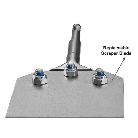 Beefy 4 Inch Wide Heavy Duty SDS Plus Floor Scraper For Tile And Thinset Removal With Replaceable 4 By 10 Inch Blade Detail